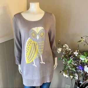 Cupio Gray Lime Silky Long Vintage Owl Sweater